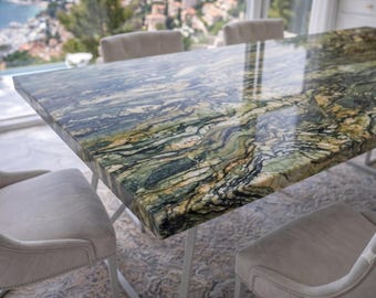 Tavolo da pranzo Ocean Fantasy in marmo / Pietra naturale di lusso, rettangolare su misura, realizzato su ordinazione