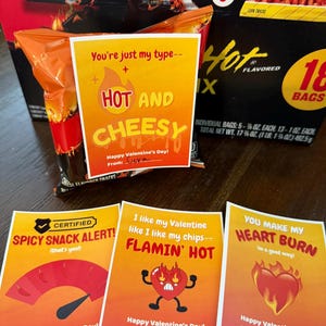 Flamin’ Hot Cheetos Valentines – Funny Printable Kids Valentine’s Cards – Digital Download