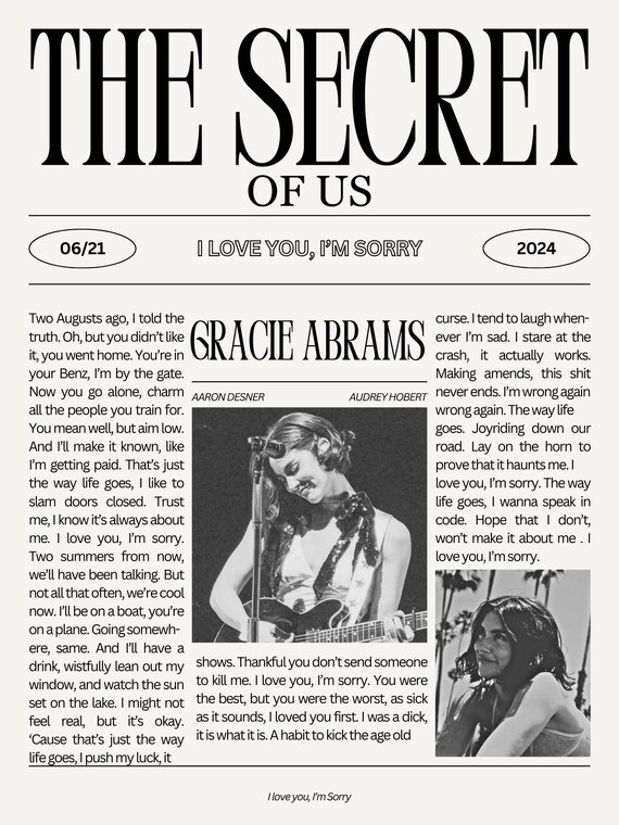 I Love You, I'm Sorry Poster - Gracie Abrams - Digital Print - the