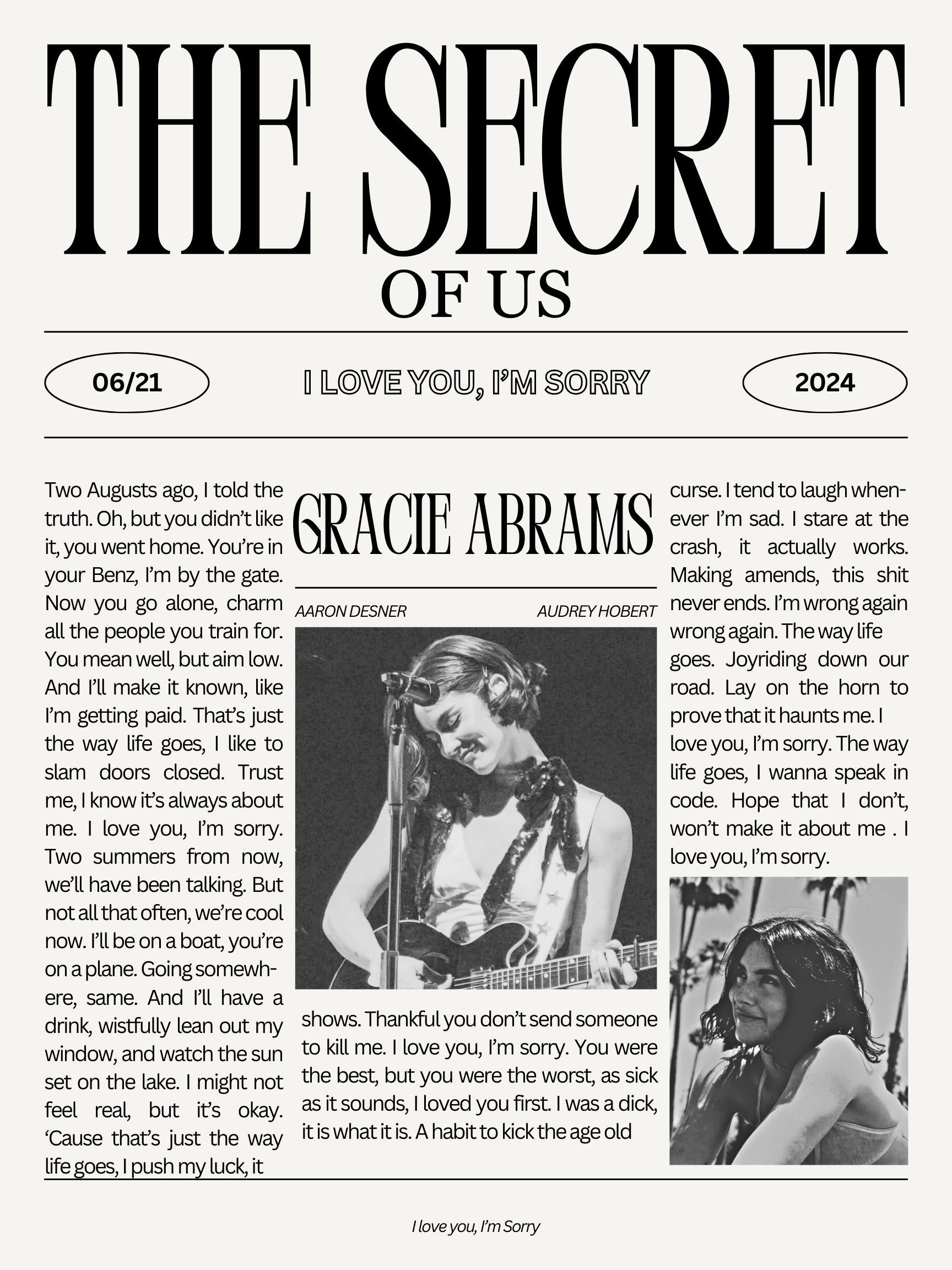 I Love You, I'm Sorry Poster - Gracie Abrams - Digital Print - the
