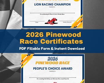 2026 HALF PAGE Pinewood Race Certificates | Printable & Fillable Awards | Digital Download Only