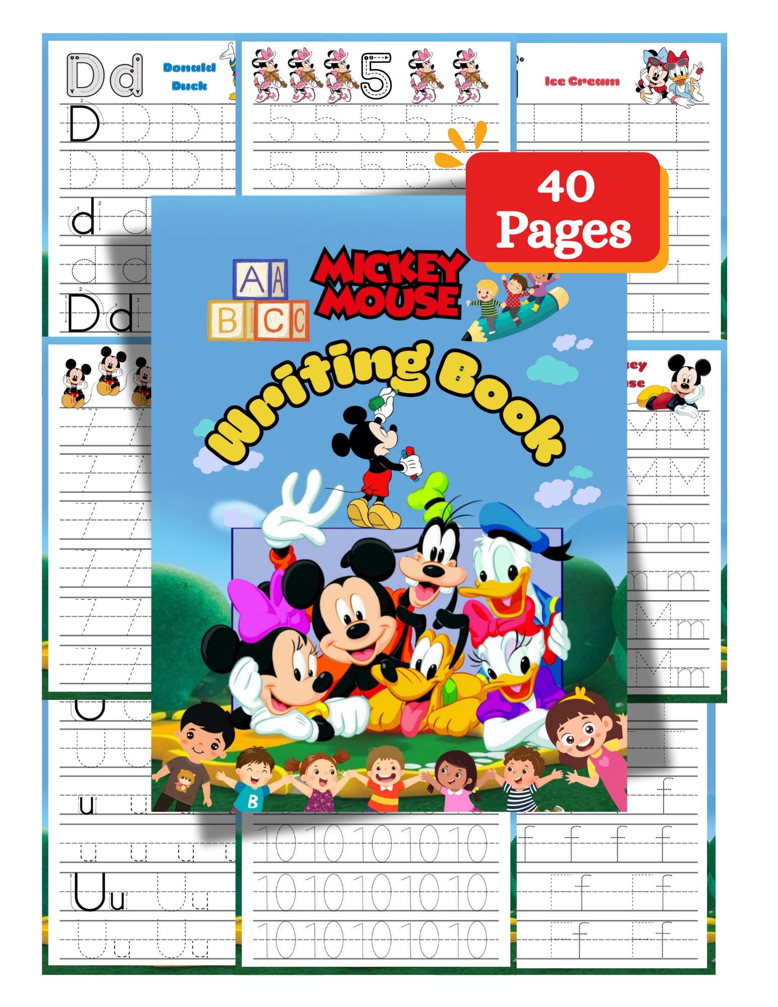 Mickey Mouse Writing Book: Alphabet & Numbers Tracing (digital Download ...