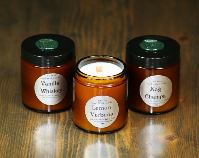 3 Soy Wax Wood Wick Candles Choose Your Scents Etsy