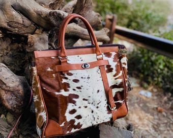 Cowhide Tote Shoulder Bag, Women's Leather Handbag, Leather Tote Bag, Gift for her
