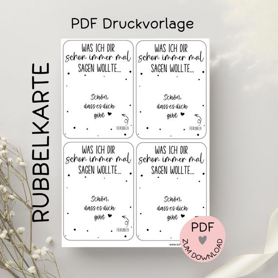 Digitale Datei, PDF-Druckvorlage Rubbelkarte "Schön, dass es dich gibt", z.B. zur Erstellung kleiner Geschenke, -mehr im Shop!
