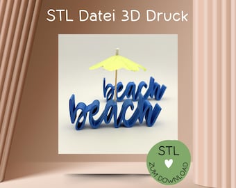 3D-printbestand Strand, STL, tekst BEACH, maritieme decoratie, zee, zomer, nautisch, voor 3D-printers zoals Bambulab, enz., 3D-printen