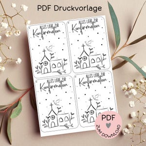 Digitale Datei, PDF-Druckvorlage Karten "Alles Liebe zur Konfirmation", z.B. zur Erstellung kleiner Geschenke zur Konfirmation -mehr i.Shop!