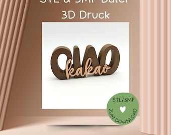 3D print file CIAO KAKAO, STL or 3MF, lettering Ciao Kakao, for 3D printers, e.g. Bambulab etc., 3D print Ciao Kakao, more in the shop