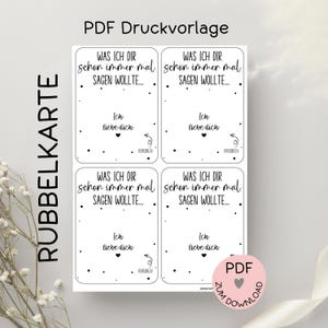 Fichier numérique, modèle d'impression PDF carte à gratter "Je t'aime", par exemple pour créer de petits cadeaux, amour, partenariat, - plus dans la boutique !