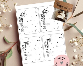 Digital file, PDF print template bag flap &quot;Rabbit droppings in the bag&quot;, e.g. for creating small gifts for Easter, - more in the shop!