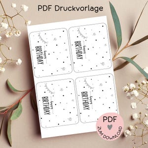Digitale Datei, PDF-Druckvorlage Tütenklappe "Happy Birthday", z.B. zur Erstellung kleiner Geschenke, Geburtstag, -mehr im Shop!
