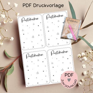 Digitale Datei, PDF-Druckvorlage Karten "Pustekuchen", z.B. zur Erstellung kleiner Geschenke,  z.B. Geburtstag, etc.-mehr im Shop!