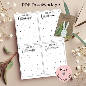 File digitale, modello di stampa PDF per biglietti "Saluti dal Coniglio Pasquale", ad esempio per creare piccoli regali, uova di Pasqua, ecc. - altro nello shop!