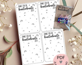 Digital file, PDF print template cards "Thank you for the colorful time," e.g. for kindergarten teachers, daycare centers, daycare farewells, etc.—more in the shop!