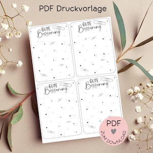 Archivo digital, plantilla de impresión en PDF para tarjetas "Get Well Soon", p. ej. para crear pequeños obsequios y obsequios: ¡más en la tienda!