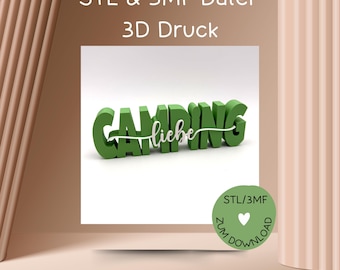 3D-printbestand CAMPINGLIEBE, STL of 3MF, opschrift Campingliebe, voor 3D-printers, bijv. Bambulab etc., camper, kamperen, 3D-printen kamperen