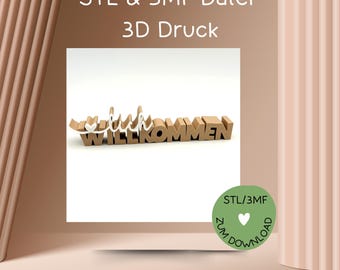 3D print file "Welcome", STL or 3MF, lettering "Welcome", for 3D printers, 3D print file "Welcome", decoration