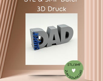 Archivo de impresión 3D para el Día del Padre, STL o 3MF, con la inscripción "SUPER DAD", para impresoras 3D, p. ej., Bambulab, etc. Archivo de impresión 3D para "Papá", p. ej., regalo del Día del Padre.