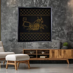 Motorcycle Wall Art: Black Leather Embroidered Stitch - ER56Design Brand