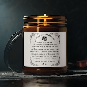 Saint Michael Scented Soy Candle (Multi-Size, Amber Jar), St. Michael prayer candle, Catholic Rosary candle, Simple Catholic devotion candle