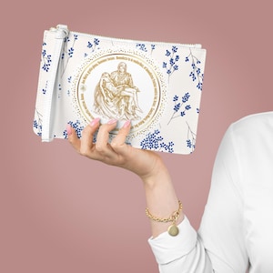 Ave Maria Clutch Bag, Ave Maria Clutch, Hail Mary Michelangelo Pieta Mutter, lateinischer Rosenkranz, Massentaschen, Unisex Rosenkranztasche
