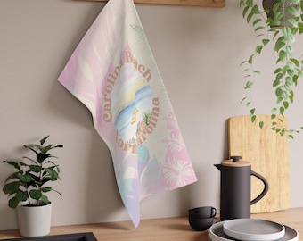 Carolina Beach North Carolina Tea Towels (cotton, poly), Carolina Beach NC kitchen towel, NC Beach hand towel, Carolina beach boho tea towel