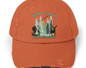 Gorra unisex desgastada de caza y trampeo de Carolina del Norte, sombreros de caza de Carolina del Norte, gorra de béisbol de caza y trampeo de Carolina del Norte, gorra de Gameland de Carolina del Norte, regalo de cazador, regalo de trampero