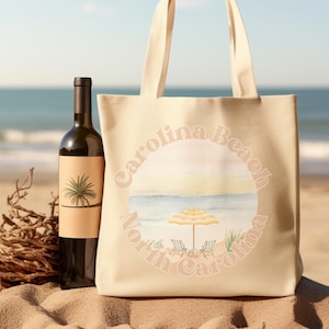 Carolina Beach North Carolina Cotton Tote bag, Carolina Beach NC beach tote, Watercolor NC Beach Fabric tote bags, NC Carolina Beach bags