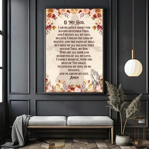 Act of Contrition Framed Matte Canvas, Catholic Prayers Wall Art, Catholic Home Decor, Confession Prayer, First Saturday Devotion Wall Art
