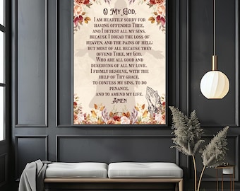 Act of Contrition Framed Matte Canvas, Catholic Prayers Wall Art, Catholic Home Decor, Confession Prayer, First Saturday Devotion Wall Art