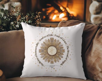 Eucharist Spun Polyester Square Pillow, Jesus Loves you Pillow, Jesus Christ Pillow, Eucharist Monstrance Pillow, Holy Communion Pillow
