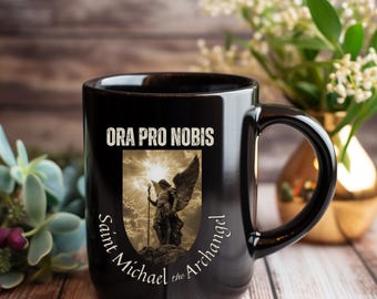 Saint Michael Prayer Black Mug (11oz, 15oz), St Michael Mug, Archangel Mug, Catholic saint mug, Catholic coffee mug, Christian religious mug
