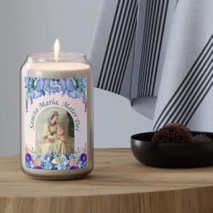 Sancta Maria Mater Dei Scented Candle, 13.75oz, Catholic home altar Ave Maria candle, Madonna & Child candle, Latin Hail Mary Candle