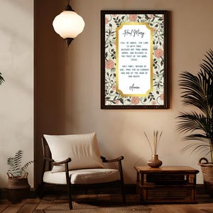 Vintage Farmhouse, Hail Mary Prayer Print, Catholic Prayers Wall Art, Catholic Home Decor, Holy Rosary, Ave Maria Art, Hail Mary Pictures