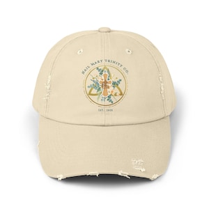 Hail Mary Catholic Religious Unisex Distressed Cap, Catholic Gifts for Her, Catholic Running Hat, Holy Trinity Hat, Mary Jesus Baseball Hats
