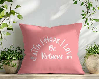 Faith Hope Love Spun Polyester Pillow, Theological Virtues Pillow, Simple Christian Pillow, Catholic Pillow, Religious Inspirational Pillow