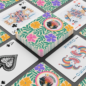 I Heart Camping Pokerトランプ、サマーキャンプカード、キャンプ愛好家用トランプ、キャンプアウト用トランプ、RVキャンプ用ピッチカード