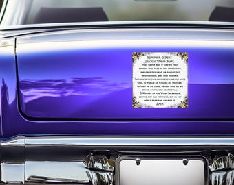 Memorare to Mary Car magnet, Blessed Virgin Mary prayer magnet, Catholic Car magnets, Sancta Maria prayer Bumper sticker, Marian decal