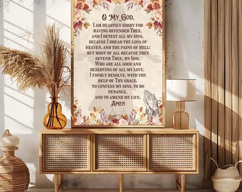 Act of Contrition Print, Catholic Prayers Wall Art, Catholic Home Decor, Confession Prayer, Our Lady of Fatima, First Saturday Devotion