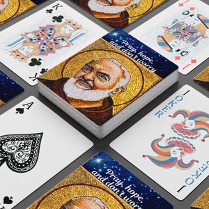 Saint Padre Pio Poker Spielkarten, Katholische Heilige Karten, Machen Sie sich keine Sorgen, Deck of Cards, Christliche Spielkarten, Katholische Tonhöhe Karten