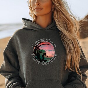 Crystal Coast North Carolina Unisex Hooded Sweatshirt, Crystal Coast NC Hoodie, Surfing Beach Hooded Sweatshirt, NC Crystal Coast Shirts