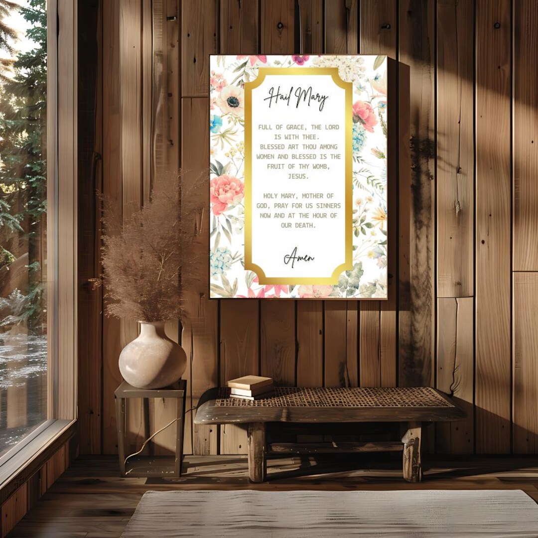Vintage Floral, Hail Mary Prayer Print, Catholic Prayers Wall Art ...