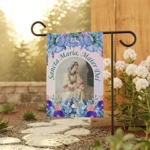 Sancta Maria Mater Dei Garden Banner, Catholic Mother's day yard flag, Madonna & Child garden yard flag, Christian Mother's day yard flag