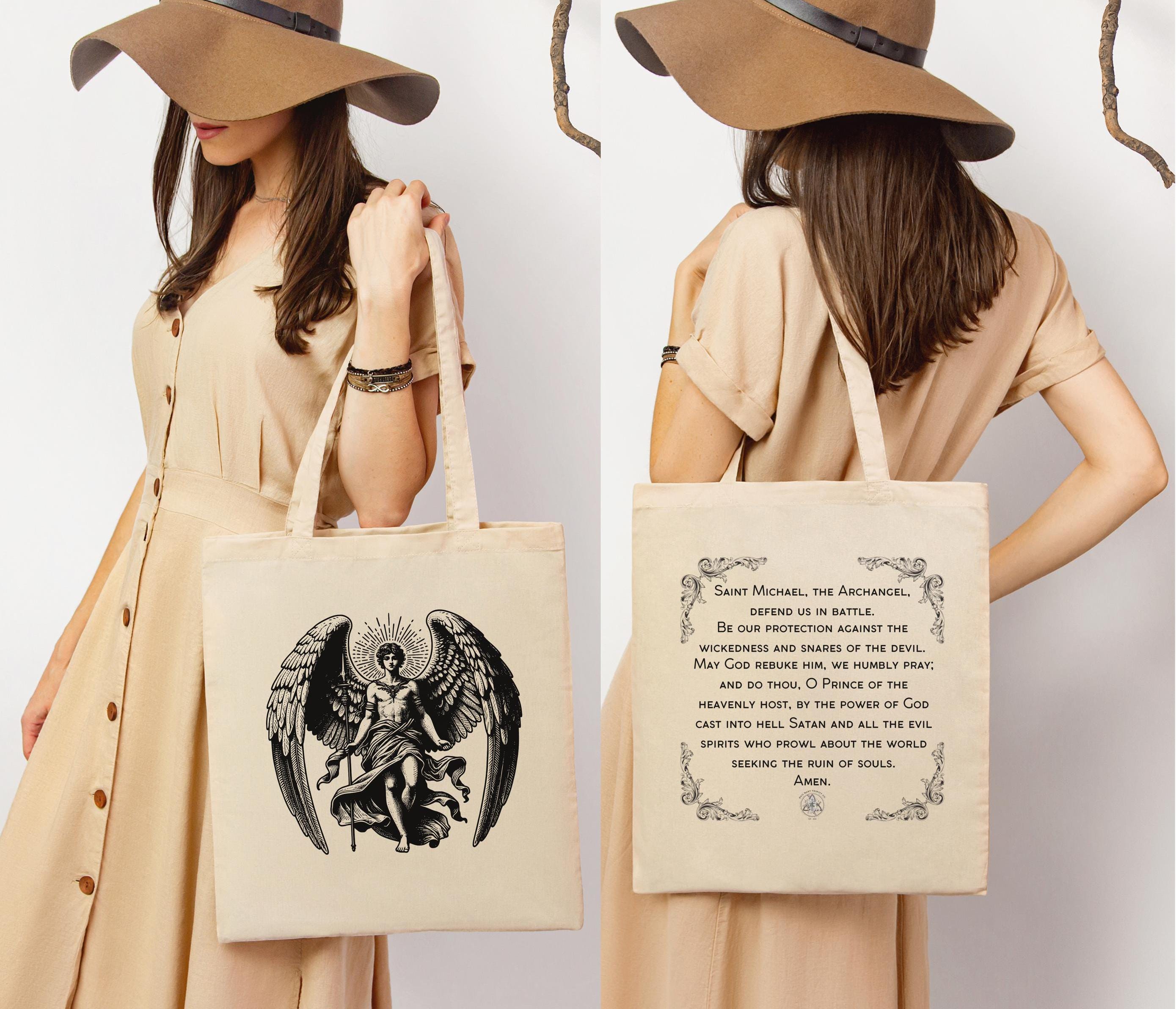 Saint Michael Prayer Canvas Tote Bag, Catholic Teacher Gifts
