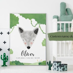 Jungle safari custom name print, safari nursery decor, baby name sign wall art, personalized animal printable watercolor style