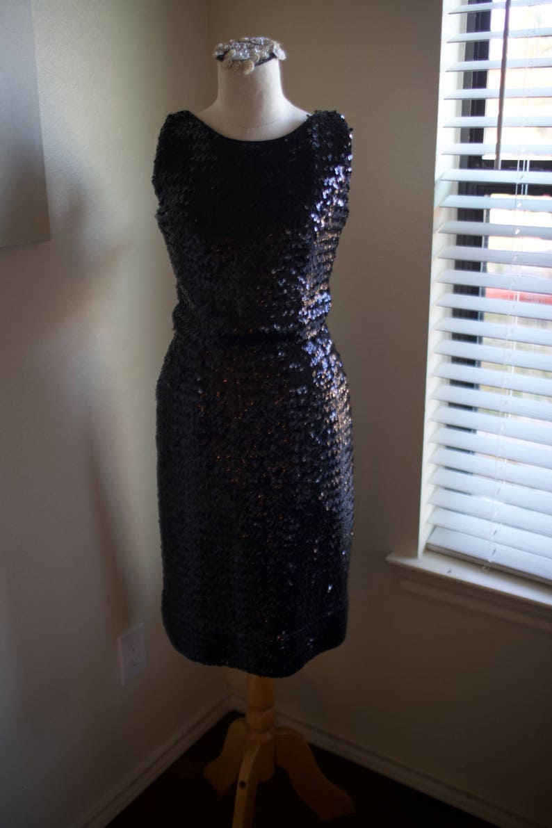 Vintage 1960s Black Sequins Dress