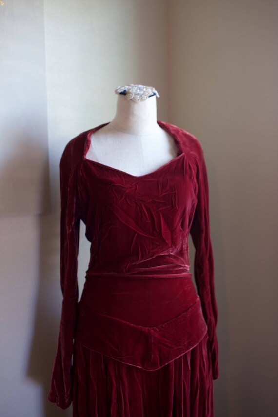 Vintage 1930s Burgundy Velvet Dress