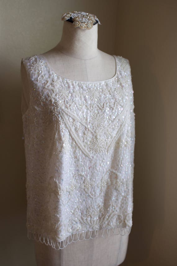 1980s Vintgae White Beaded Blouse