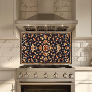 Baroque and Rococo Style Kitchen Backsplash, Tempered Glass Backsplash Behind Stove, Copper Design Kitchen Backsplash , Shatterproof, Rustic