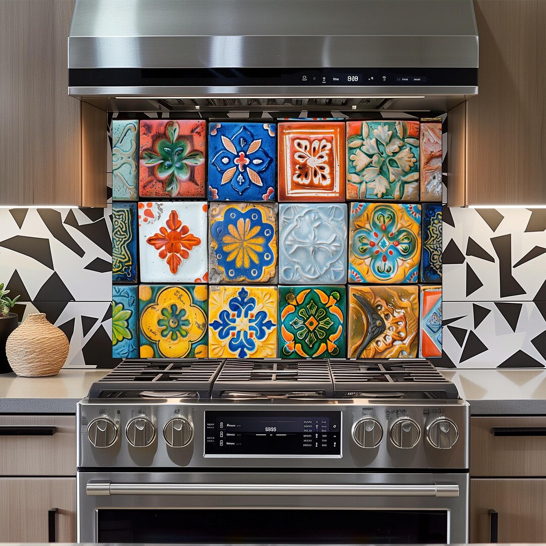 Curated visual reference: Visual Reference: Mexican Talavera Tiles Design Kitchen Backsplash Wall Decor Tempered